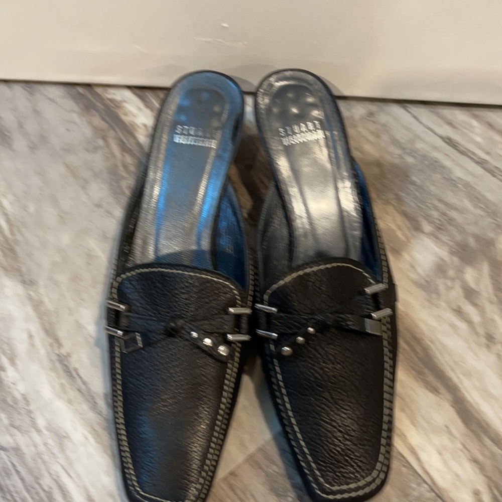 Stuart Weitzman Slip Square Toe Kitten Heel Mules - image 4